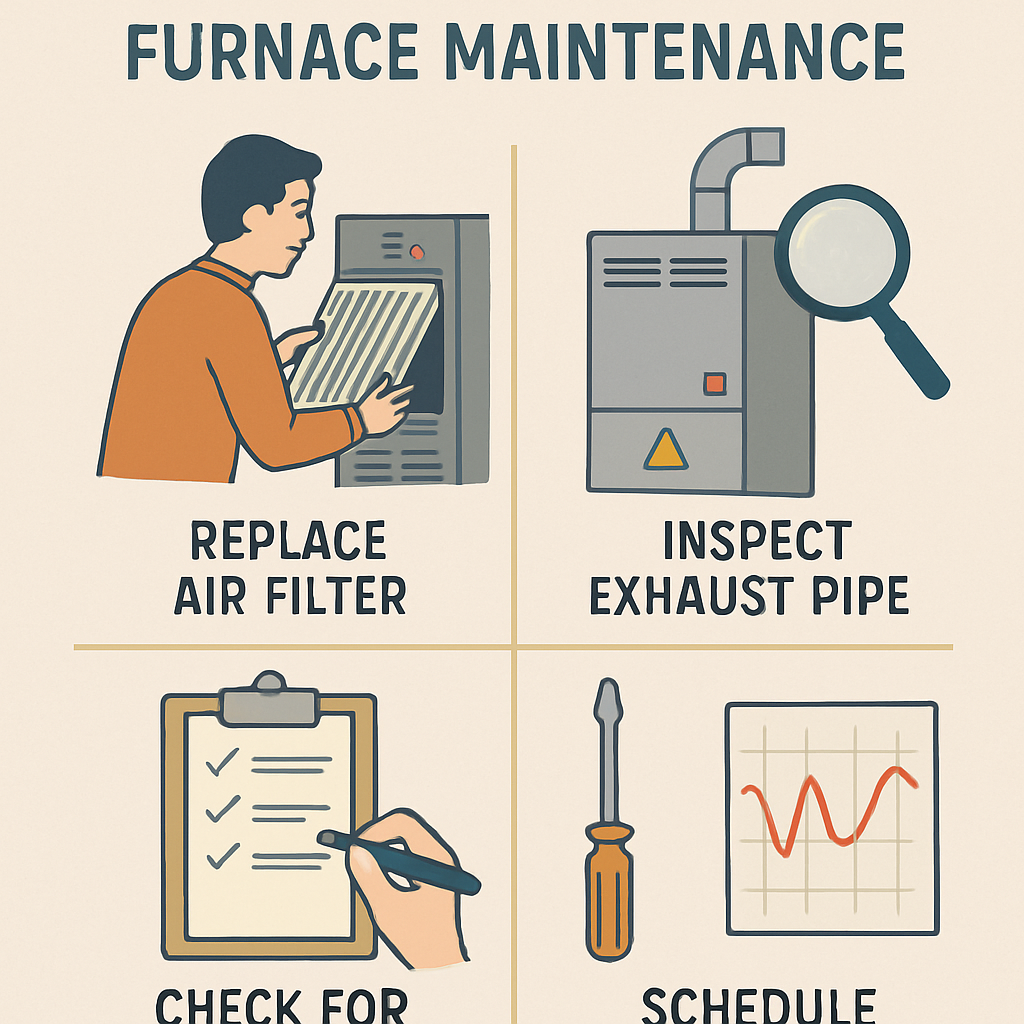 Heating Contractor Checks Gas Furnace in a seasonal Maintenance Inspection