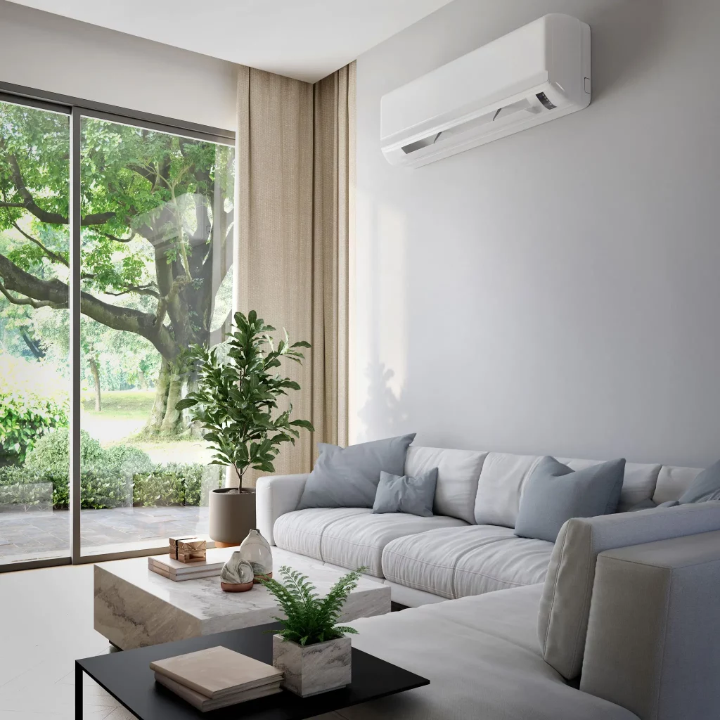 Mini Split on wall of a modern Home in Manchester installed by Elite Heating and Cooling.